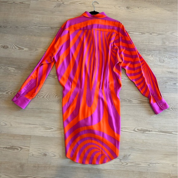 NWT BRANDON MAXWELL The Nouveau Mini Shirt Dress Fuchsia & Orange Swirl size 14 - Picture 5 of 12